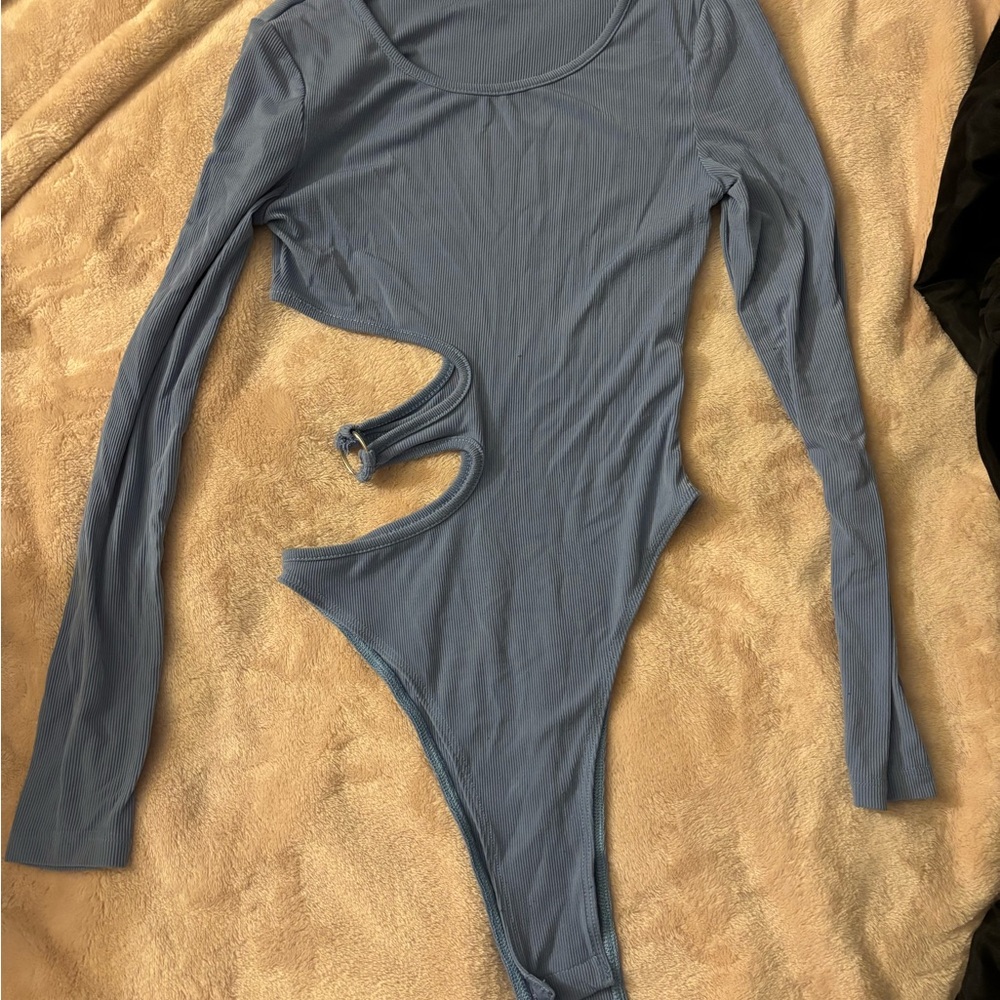 Stylish Blue Cut-Out Bodysuit